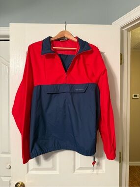 Vtg 90s Helly Hansen Quarter Zip Windbreaker Jacket L Navy Red Colorblock Anorak